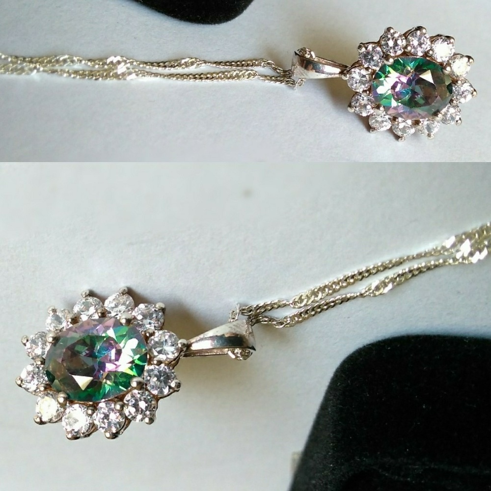 Mystical Rainbow Crystal Solid 925 Stamped Sterling Silver Pendant Necklace - Picture 4 of 13